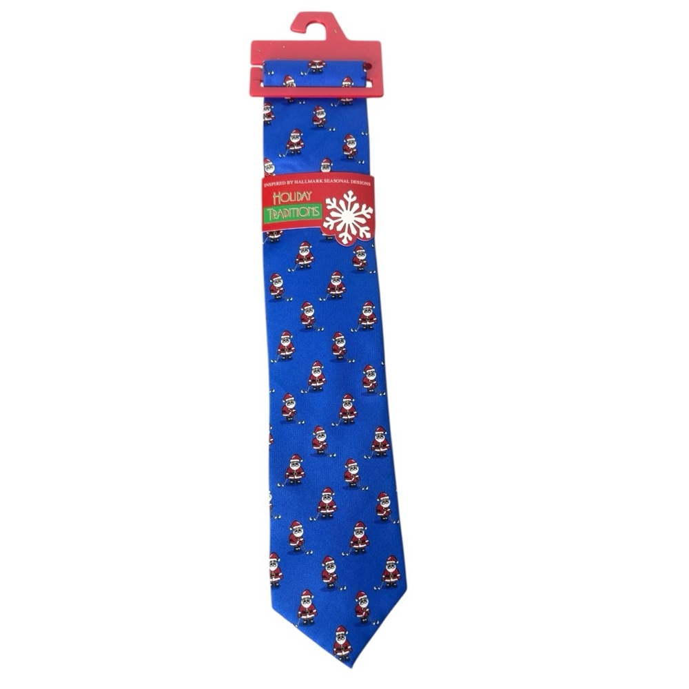 Holiday Traditions Hallmark Santa Golfing Blue Men's Tie